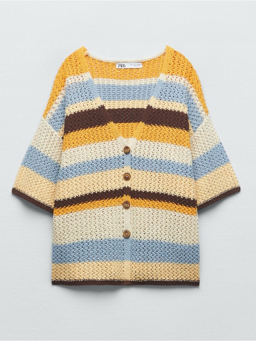 Zara Yellow & Blue Striped Crochet Cardigan